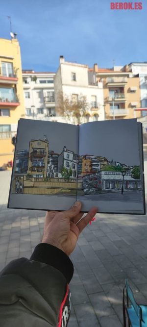 Sketching Sitges Plaza Catalunya Papel Gris 300x100000